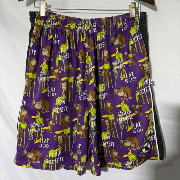 MENS Flow Society Lacrosse Shorts Gorilla Athletic Purple LARGE "Lax‎ is Life" - Picture 1 of 12